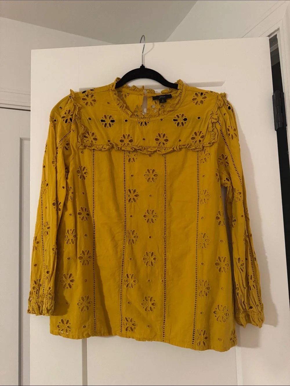 J. Crew Eyelet Long-Sleeve Peasant Top